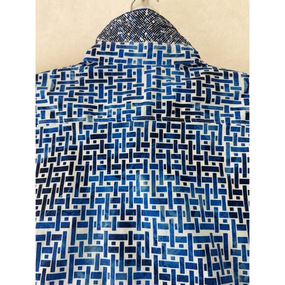 Robert Graham Weasill Geometric Print Shirt Mens Size XXL Blue White Flip Cuff - Picture 6 of 14